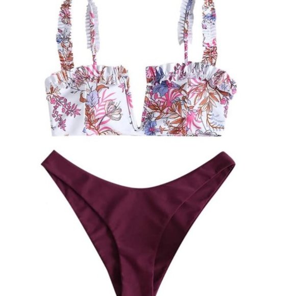 Swim Fancy Flower Maroon Two Piece Athletic Swimsuits Poshmark
